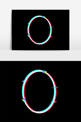 卡通抖音风故障风椭圆边框矢量元素