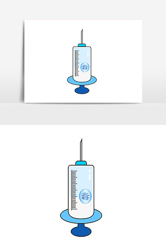 卡通风蓝色毒药针管针筒打针矢量元素
