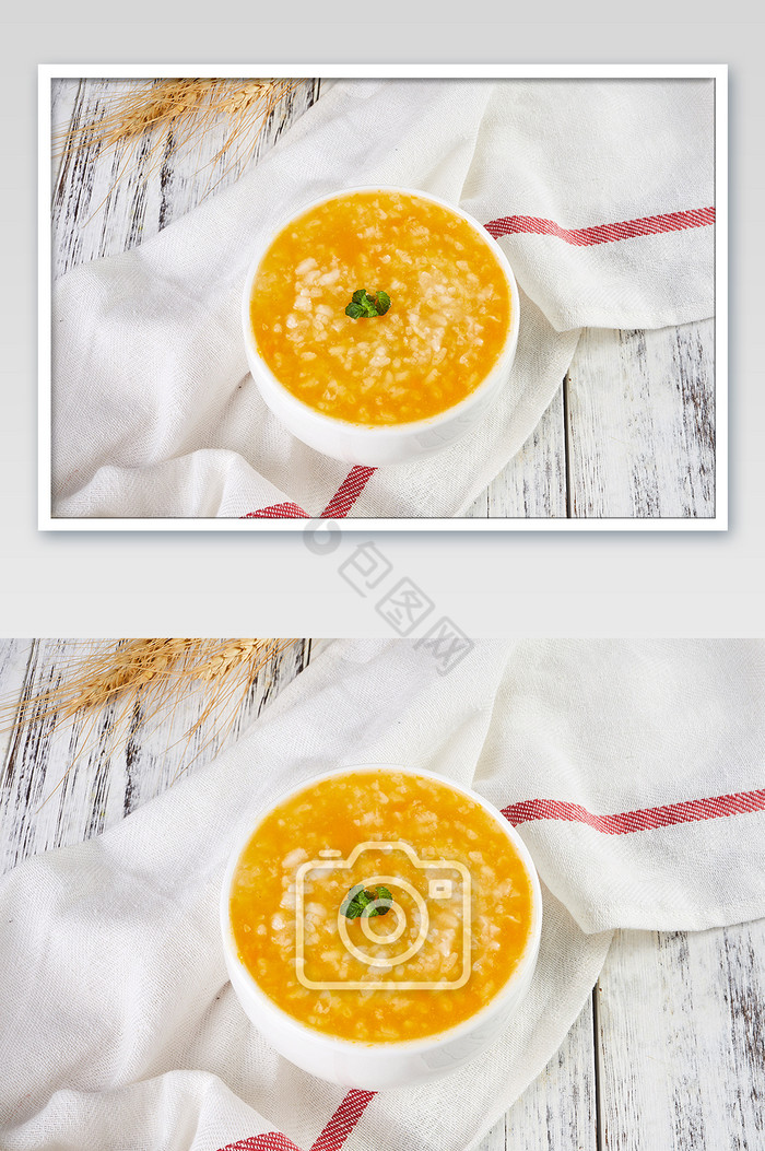 黄色南瓜粥稀饭桌布早餐美食摄影图片