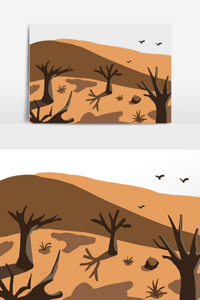 干枯沙漠树干插画