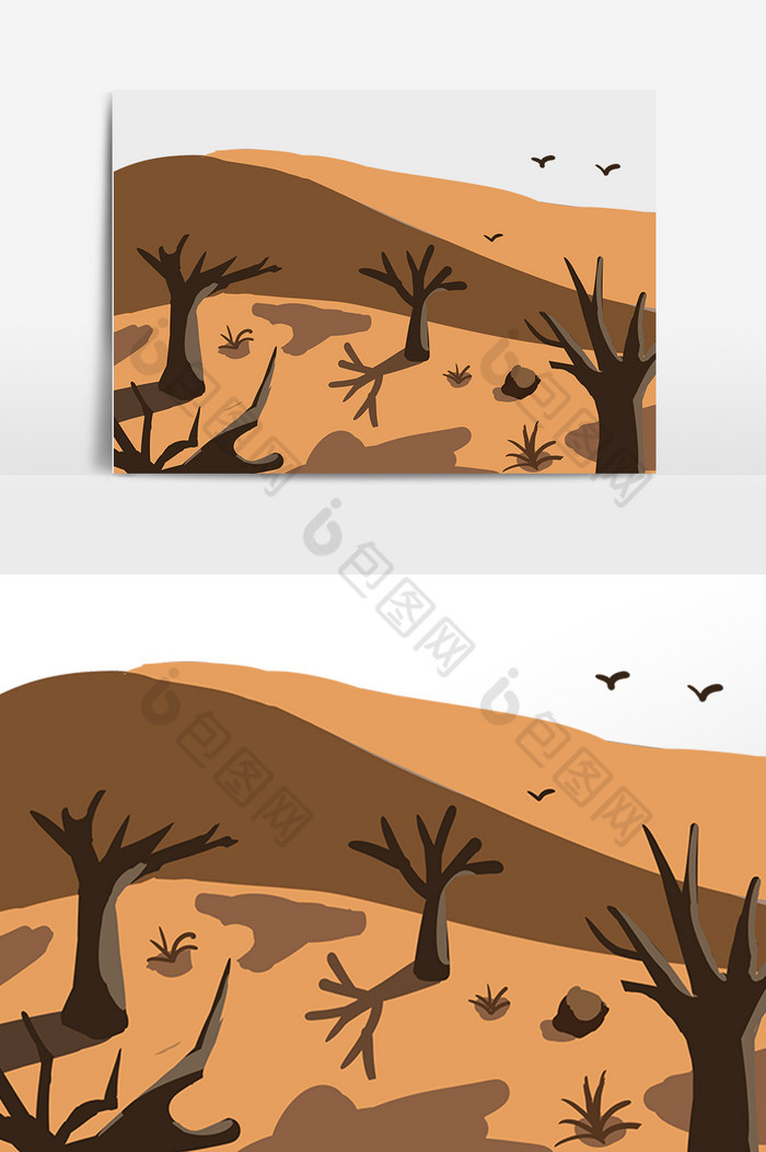 干枯沙漠树干插画图片图片