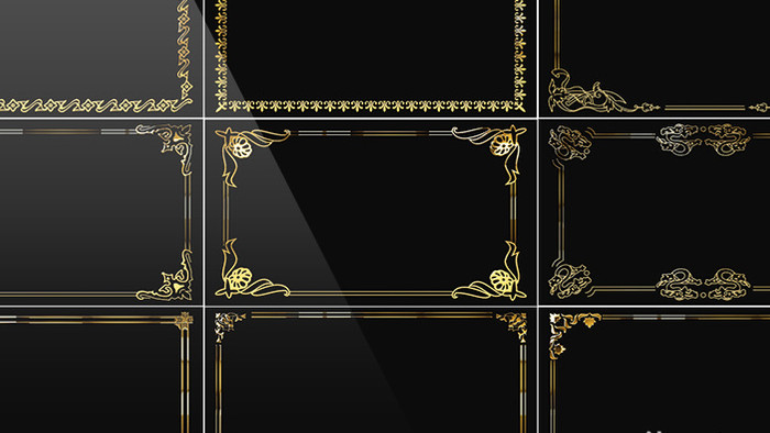 9组带通道金色矩形边框装饰元素