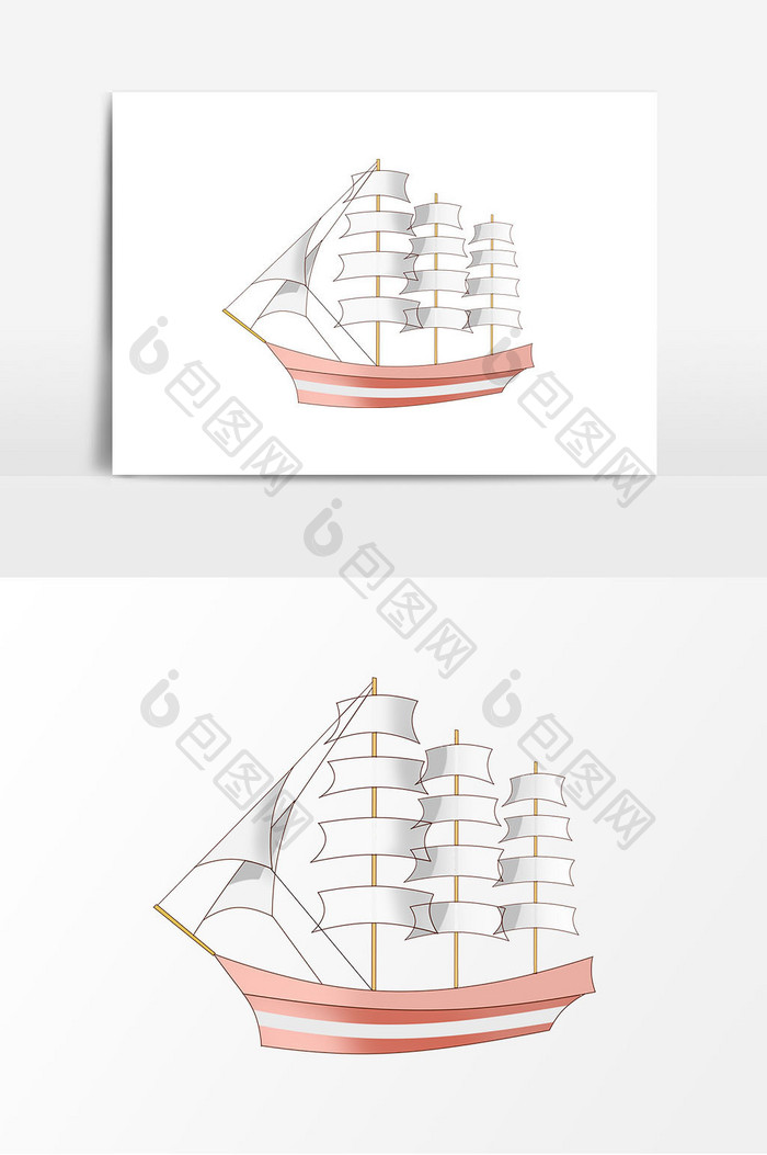 手绘白色大型帆船元素