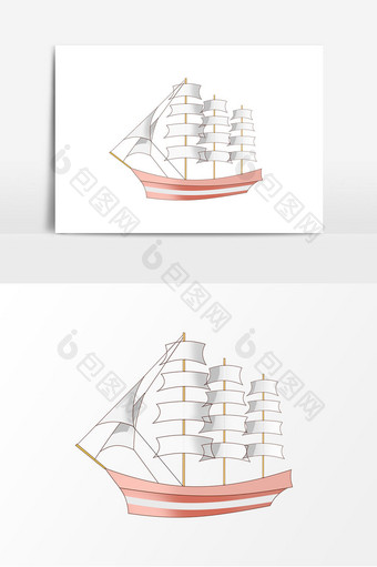 手绘白色大型帆船元素图片