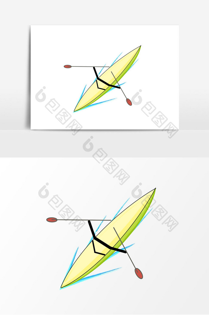 手绘黄色单人赛艇元素