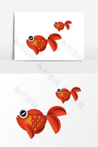 红色大气卡通金鱼装饰元素图片