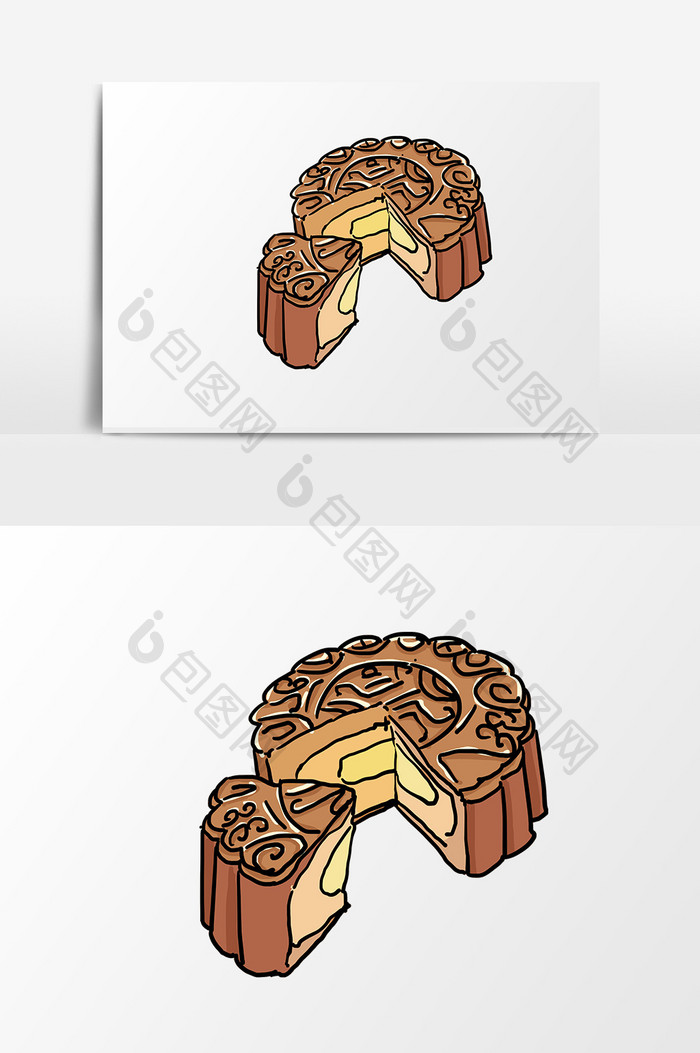 手绘卡通小清新中秋节插画月饼切开四分之一