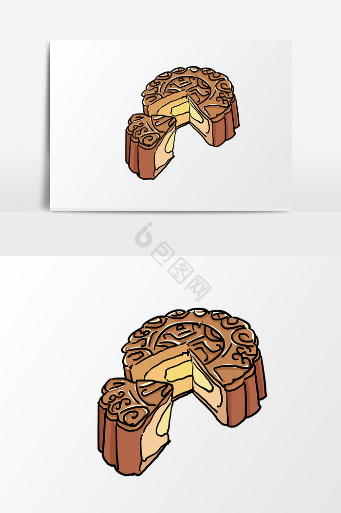 中秋节插画月饼切开四分之一图片