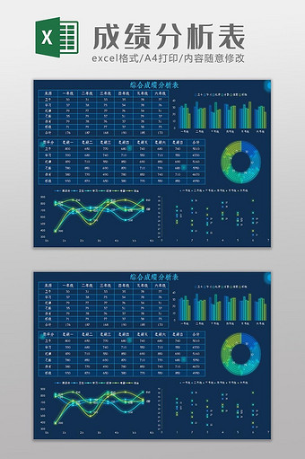 科技大数据学生成绩分析表Excel模板图片