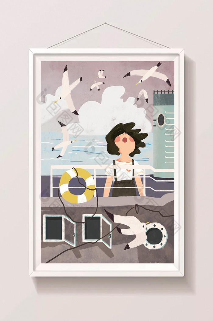 中国航海日海洋轮船游轮少女插画图片图片