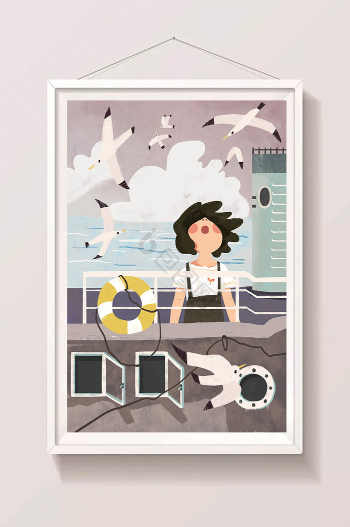 中国航海日海洋轮船游轮少女插画图片