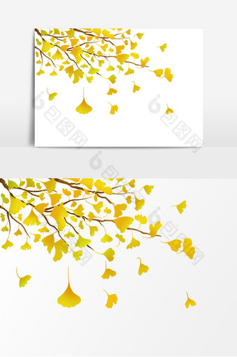 黄色银杏叶子植物装饰图案元素图片