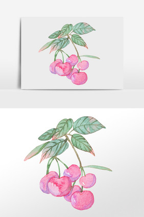 手绘水彩绿色植物花果插画