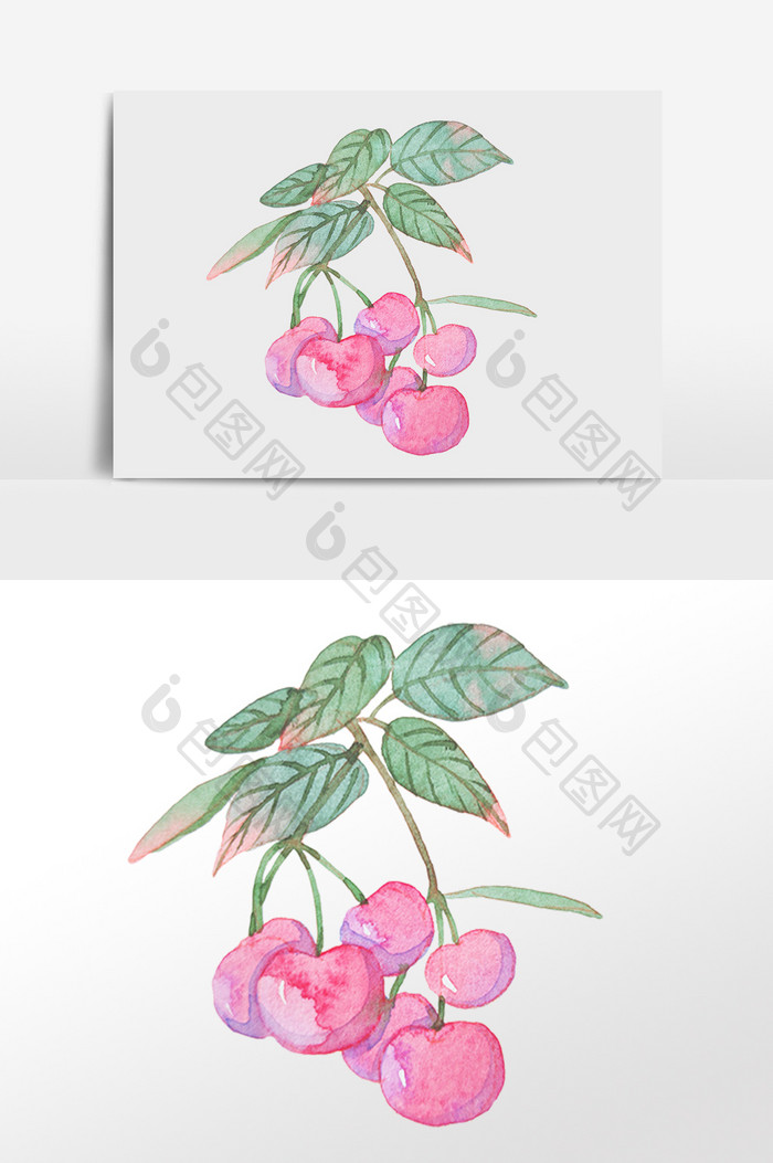 手绘水彩绿色植物花果插画