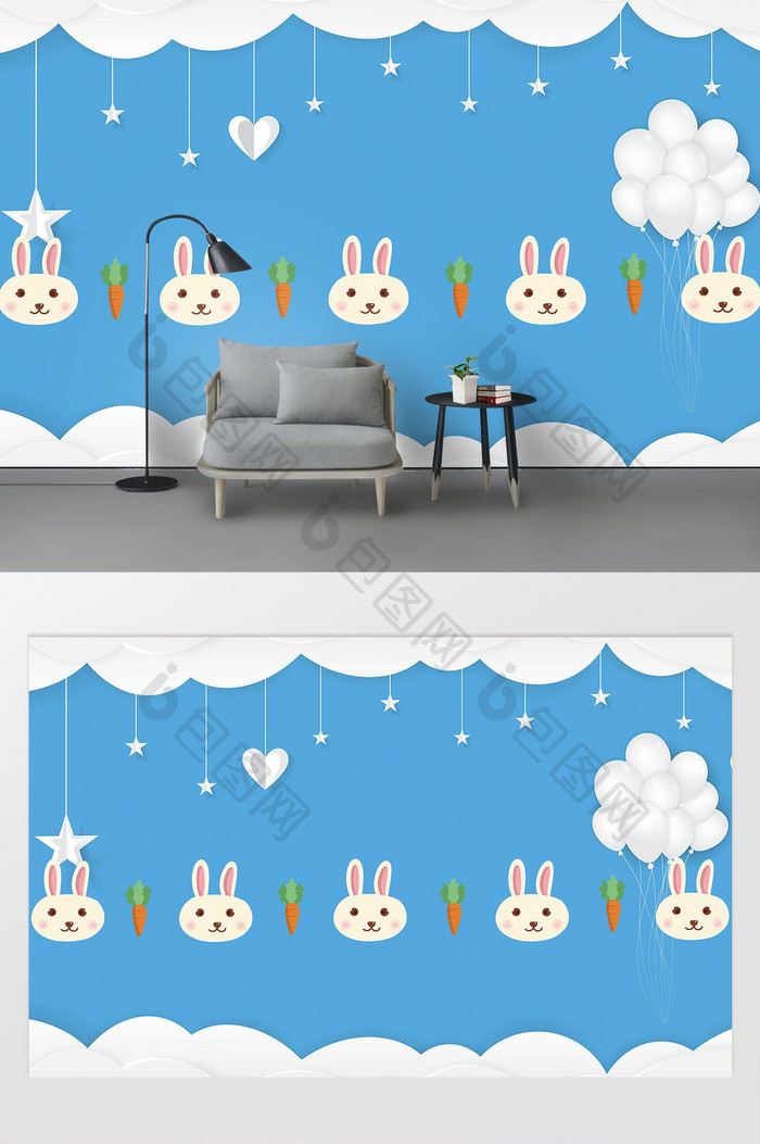 卡通兔子胡萝墙贴儿童贴画宝宝房间装饰贴纸
