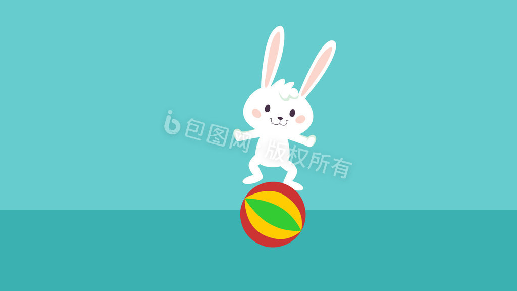 可爱卡通兔子表演踩球杂技动图GIF图片