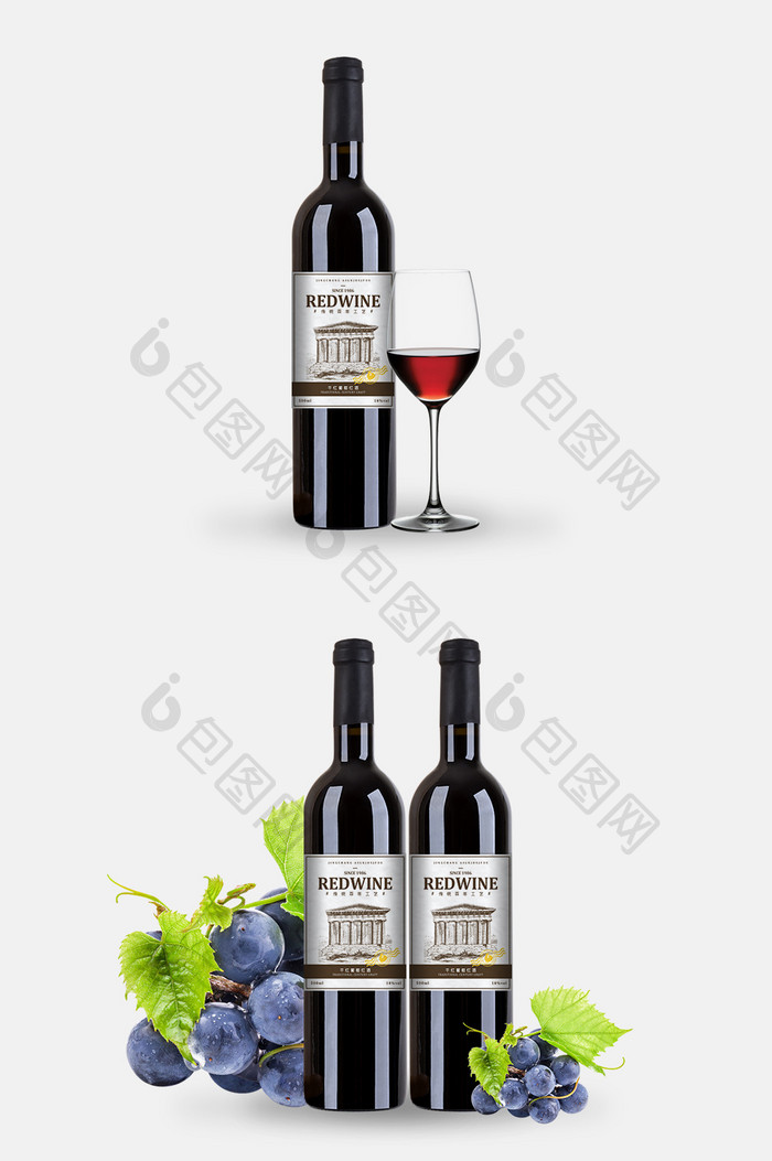浅色简约图案建筑葡萄酒红酒包装设计