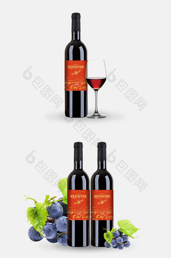 红色大气手写欧式简约葡萄酒红酒包装设计图片