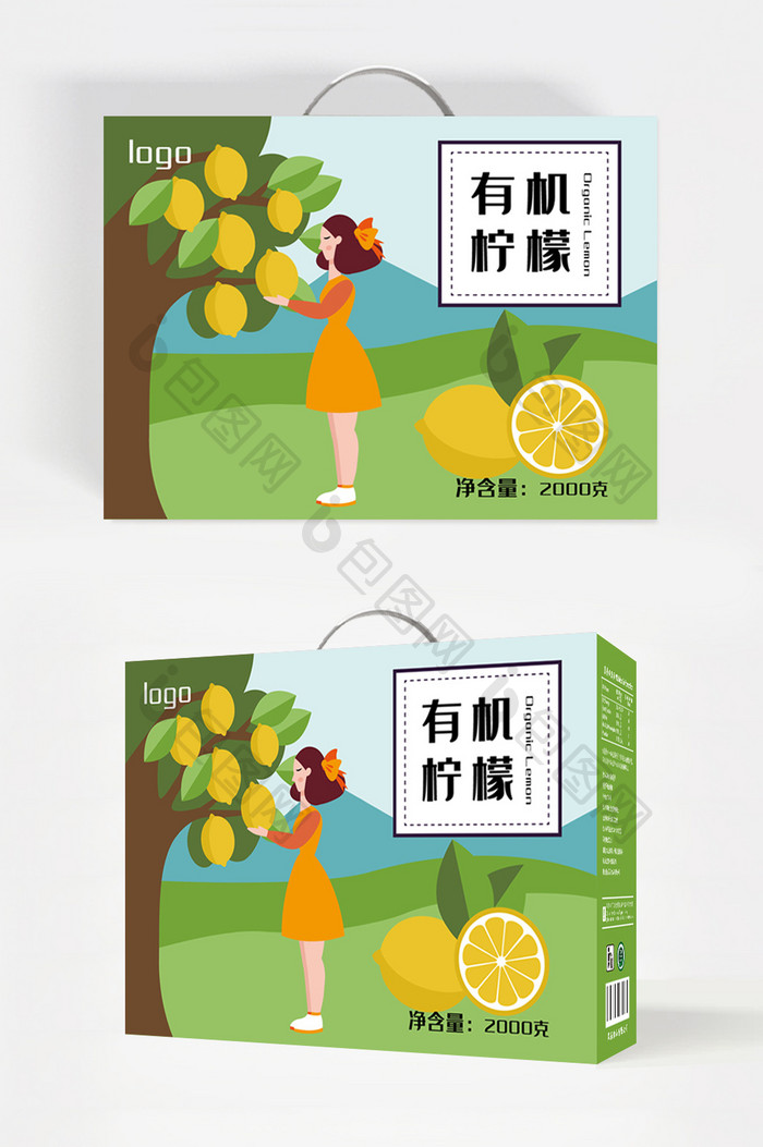 简约时尚插画版柠檬礼盒包装设计