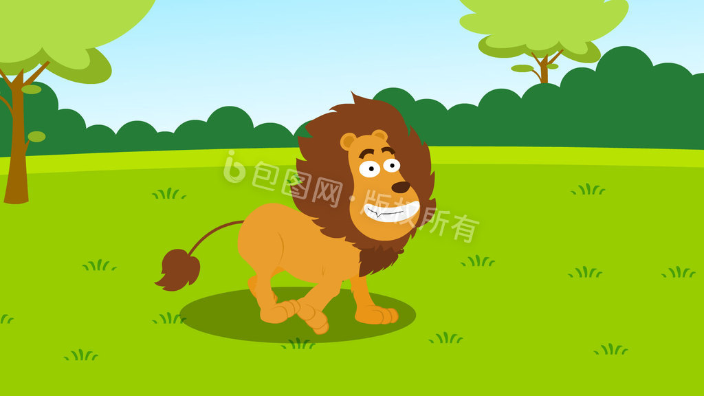 野外卡通狮子走路动图GIF图片