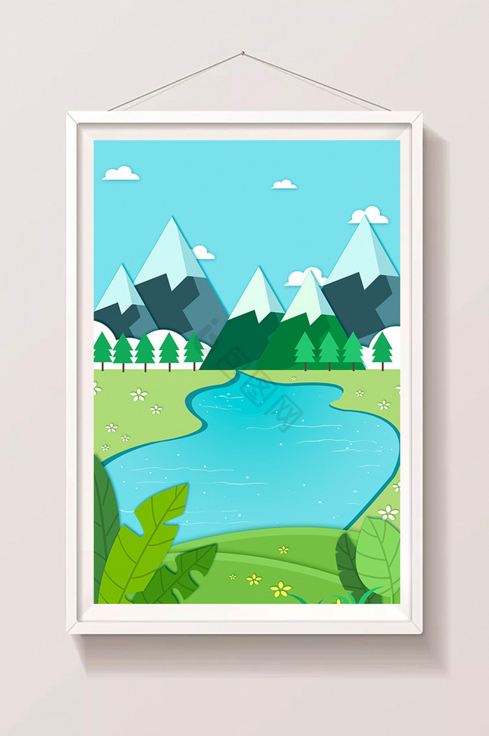 湖泊风景插画图片
