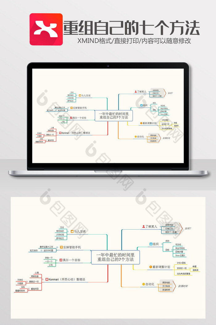 彩色重组自己的方法xmind模板素材免费下载,本次作品主题是word模板