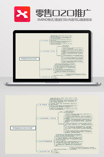 简约绿色零售O2O推广Xmind模板图片