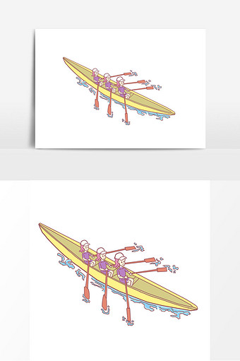 手绘多人赛艇三人赛艇元素
