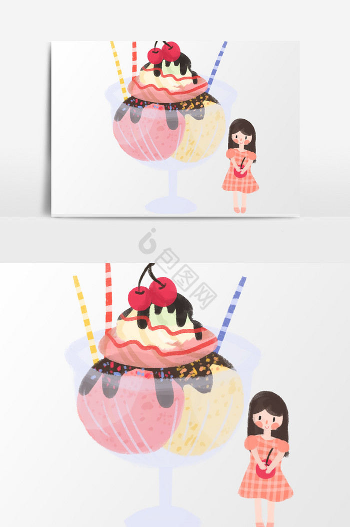夏天小女孩超大冰淇淋双球图片