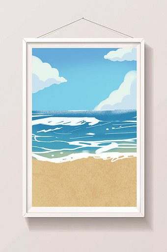 手绘海浪冲击的沙滩插画背景图片