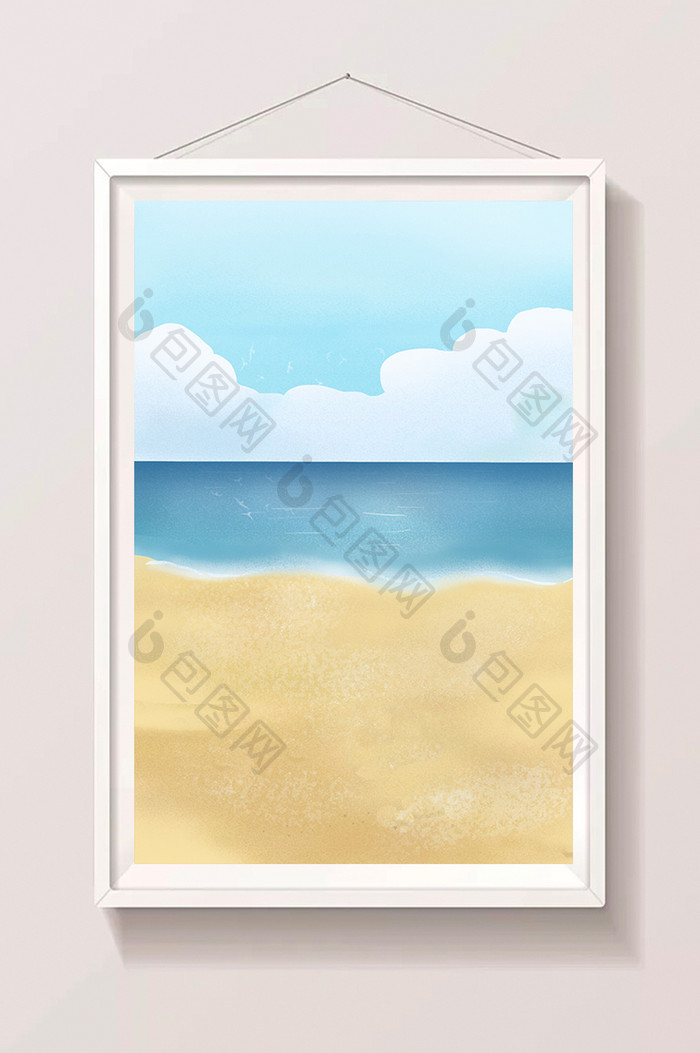 手绘漂亮的沙滩插画背景