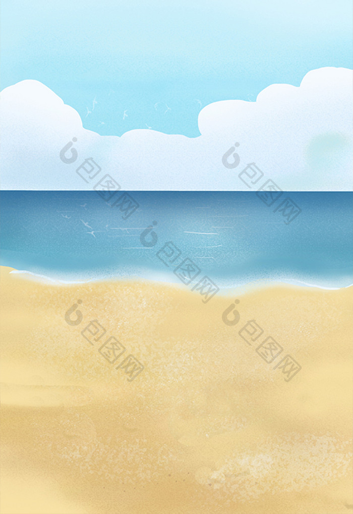 手绘漂亮的沙滩插画背景