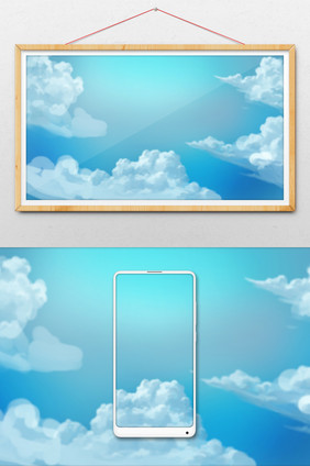 手绘漂亮的天空白云插画背景