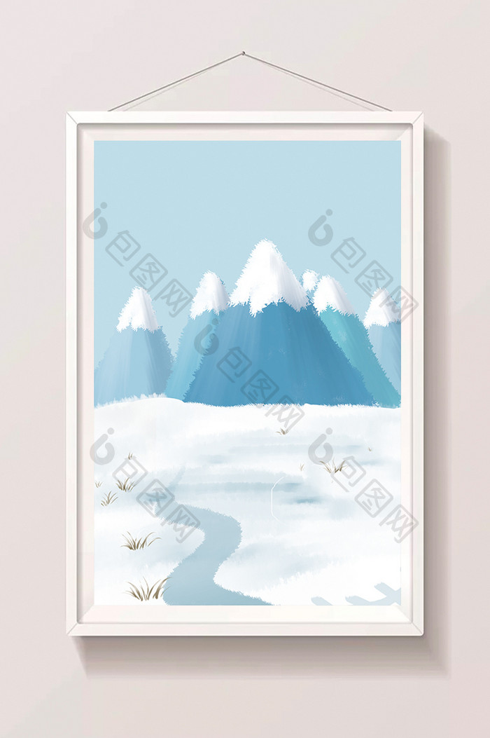 手绘漂亮的雪山插画背景