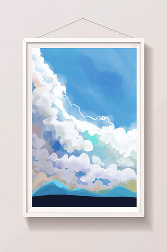 手绘天空中的云层插画背景图片