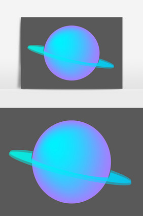 紫色卡通炫彩渐变星球环绕星球元素AI