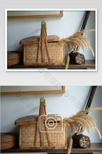 竹篮子复古传统工艺装饰品高清摄影图图片