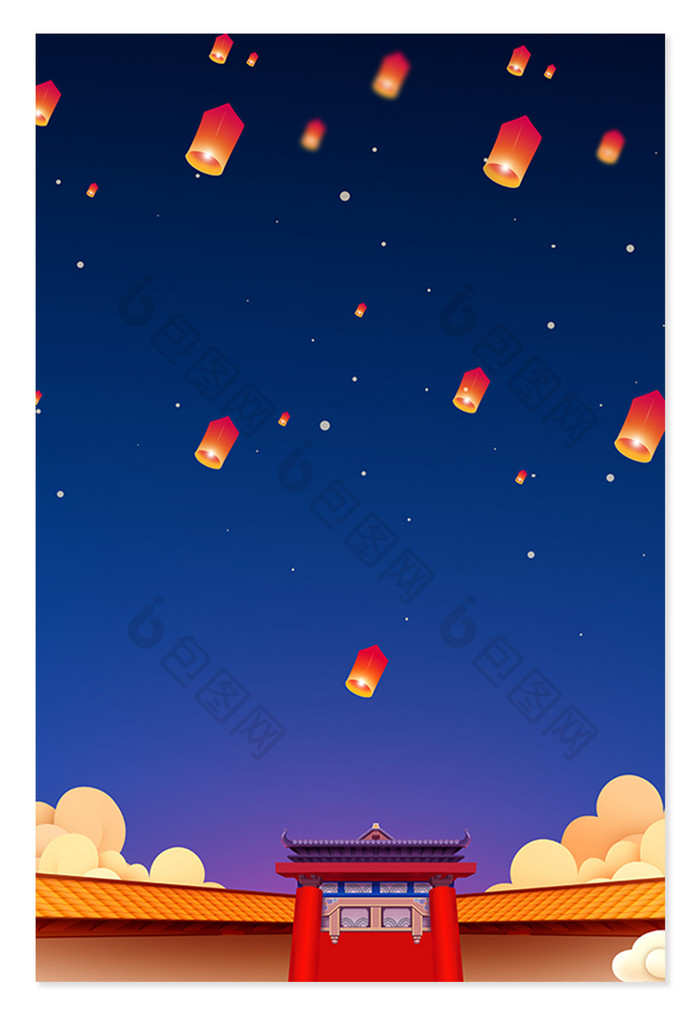 中元节中秋节城门大门夜晚场景背景