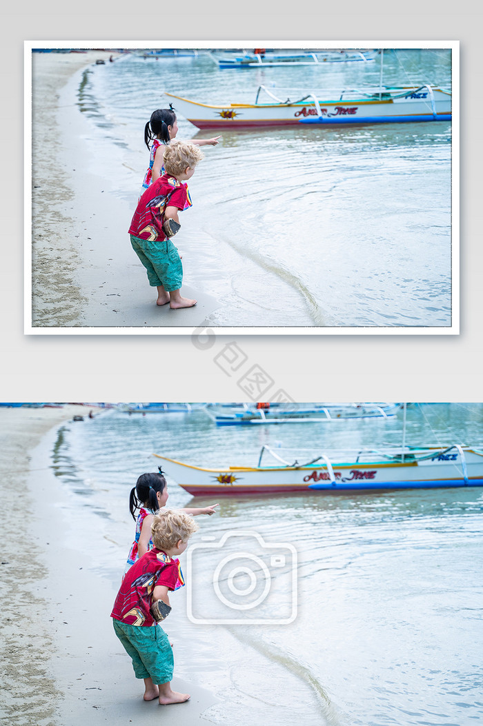 海边菲律宾沙滩小清新儿童两小无猜图片
