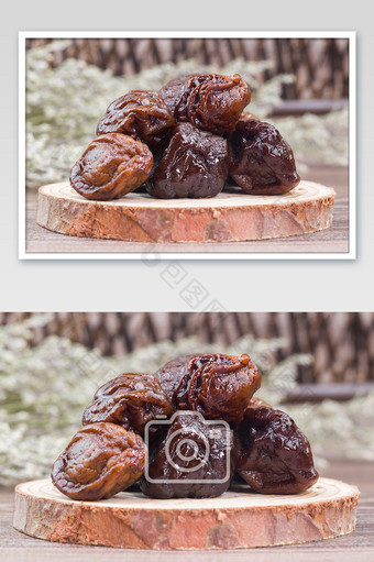 木桩上的黑糖话梅零食好吃的果干图片