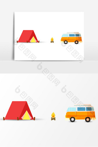 手绘卡通户外露营帐篷汽车装饰元素图片