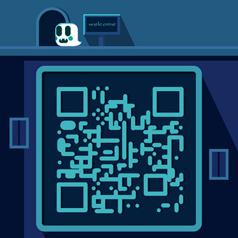 深蓝卡通搞怪幽灵动态二维码图片下载