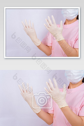 医生护士戴手套举手动作姿势图片