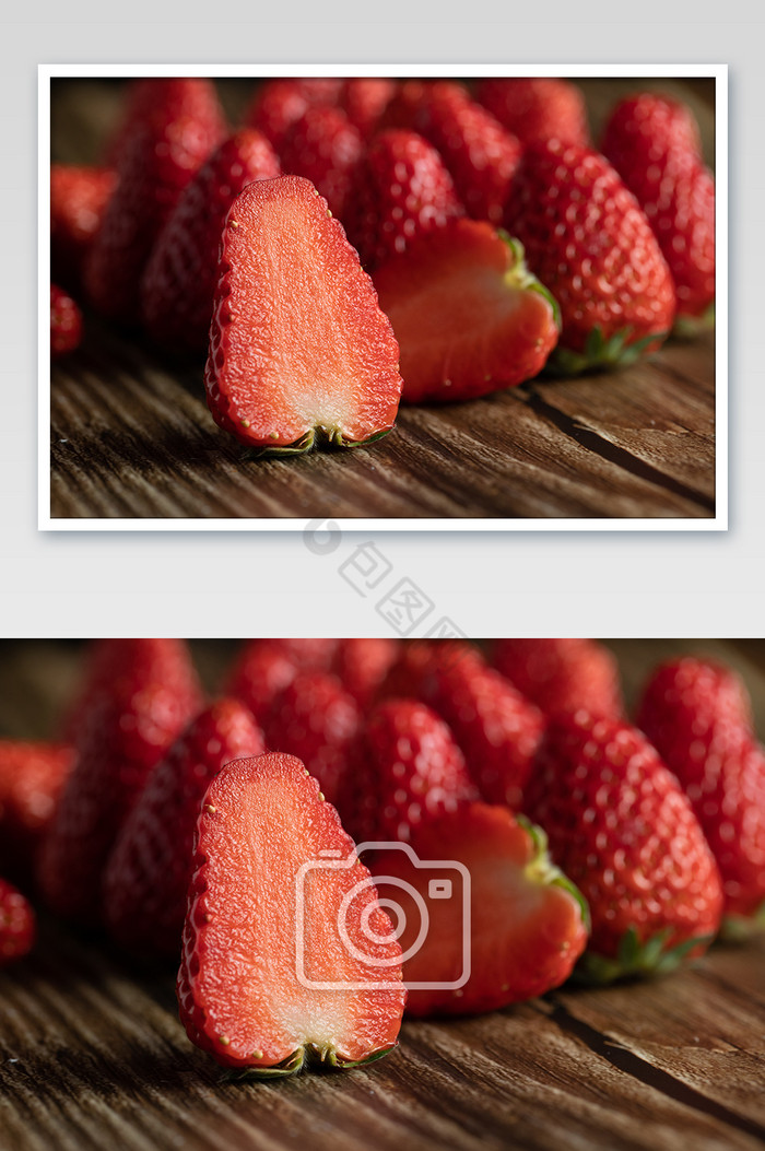 新鲜草莓切面特写创意摄影图片