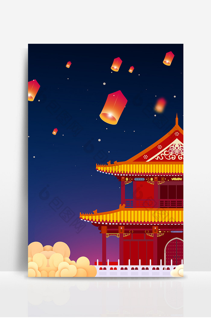中元节中秋节古建筑楼阁夜晚图片图片