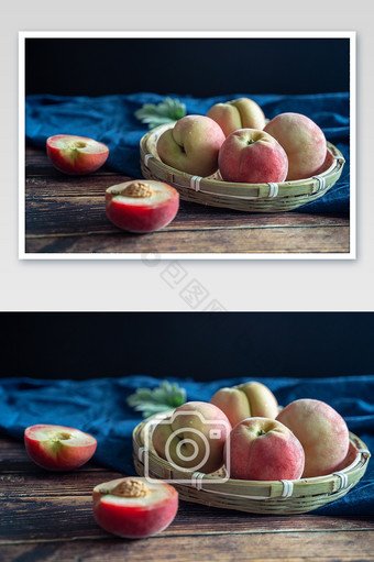 夏日当季水果桃子果盘香甜摄影图图片