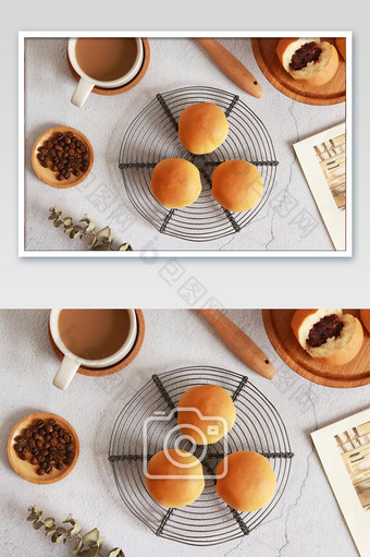 红豆面包早餐烘焙场景摄影图图片