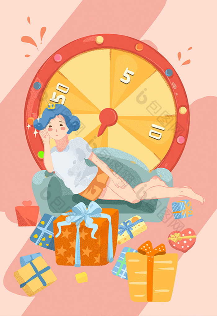 幸运转盘抽奖插画图片