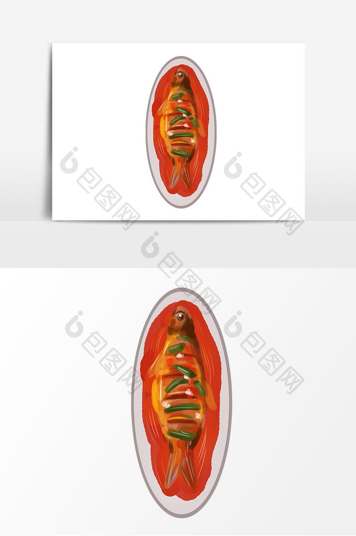 手绘美食烤鱼元素