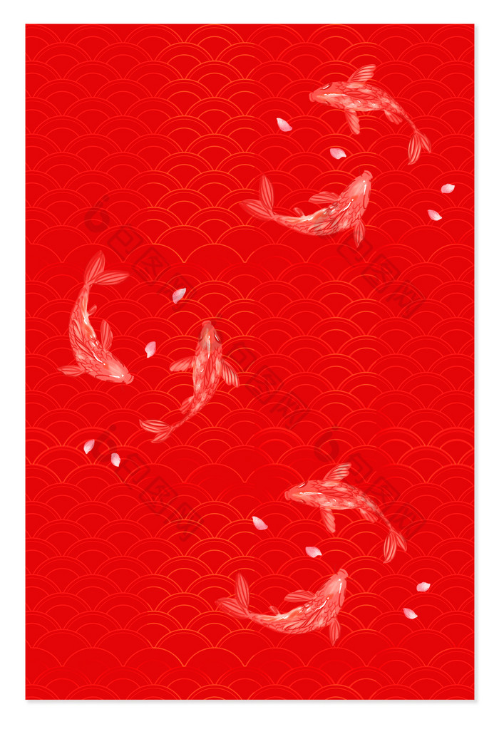 中国风波纹背景鱼戏河水纹信纸背景